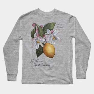 Citrus Lemon Botanical Illustration blossom and leaves Long Sleeve T-Shirt